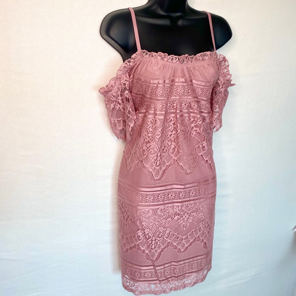 SOLD Revolve Mauve Bardot Lace Dress - Picture 3 of 8